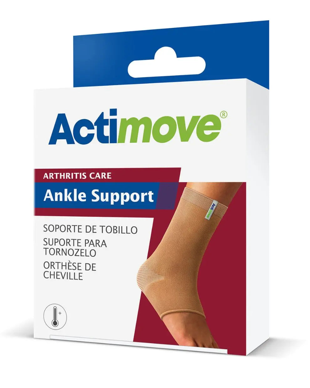 Actimove ankle support for arthritis care in retail packaging, medical compression sleeve