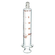 20 ml glass medical syringe with clear barrel and red measurement markings