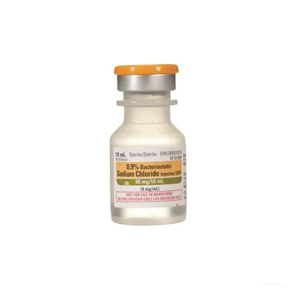 10mL vial of 0.9% Bacteriostatic Sodium Chloride injection medical supply