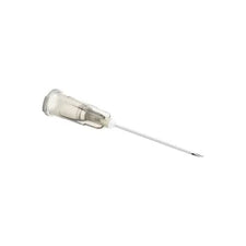 Sterile medical hypodermic needle with plastic hub on white background