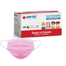 DentX ASTM level 3 pink kids face mask and box, made in Canada, 50 pack