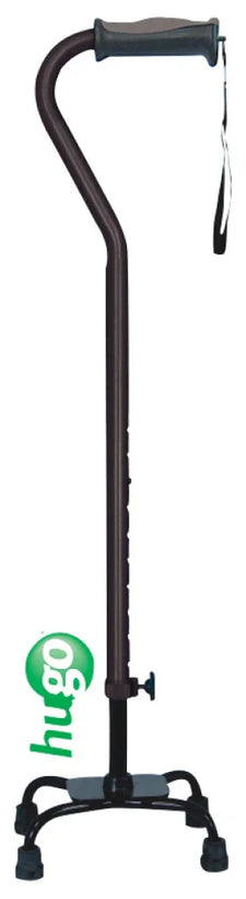 Adjustable quad walking cane with ergonomic handle and four-prong base for mobility support