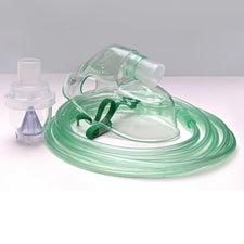 Nebulizer mask kit with green tubing and medication cup for respiratory therapy