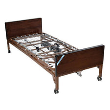 Ultra-light electric hospital bed with wooden headboard, footboard, and caster wheels