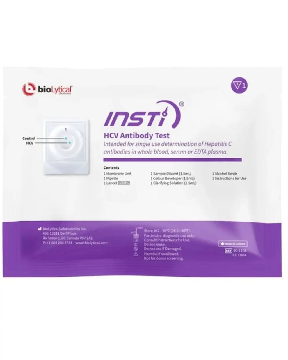INSTIT HCV Antibody Test kit for Hepatitis C detection, medical diagnostic packaging