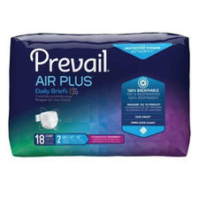 Prevail Air Plus adult daily briefs package, 18 count, absorbent disposable incontinence underwear