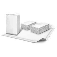 Disposable underpads stacks on a white surface, absorbent medical bed protectors