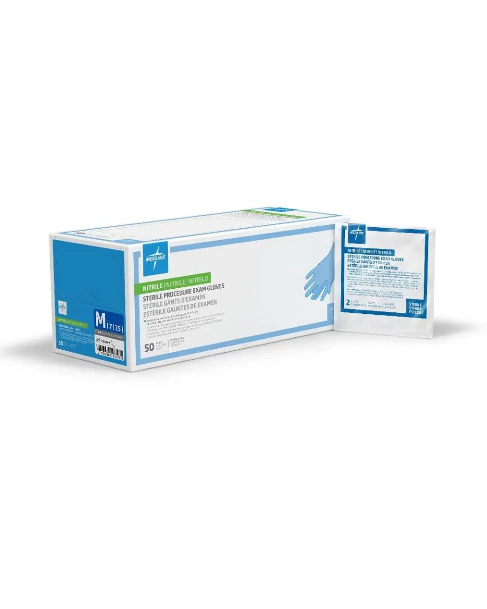 Medline Sterile Powder-Free Nitrile Exam Glove, Extended Cuff, 12" (30.5 cm), Blue, Medium | MDS198415