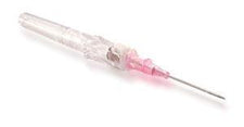 Sterile IV catheter with needle and pink hub for infusion or medical procedures
