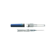 IV catheter needle with blue protective cap and transparent cover, medical supply