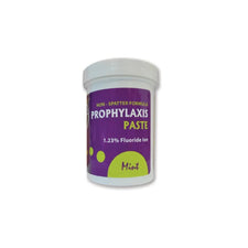 Prophylaxis paste mint 1.23% fluoride dental container with purple label