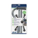 Folding quad cane for mobility support, height adjustable and foldable, in retail packaging.