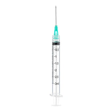 Sterile 3ml medical syringe with needle for injection, clear barrel and measurement markings