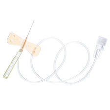Butterfly infusion set with needle, attached tubing and luer lock for blood collection or IV use