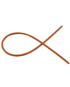 Red rubber medical catheter tube on white background