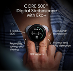 CORE 500 Digital Stethoscope with Eko+ displaying ECG, BPM, murmur & AFib detection for home care monitoring