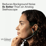 Digital stethoscope with TrueSound technology reduces background noise 8x better than analog for clear auscultation