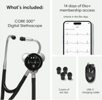 CORE 500 Digital Stethoscope with EKG display, ear tips, USB-C cable, and 14-day Eko+ app access