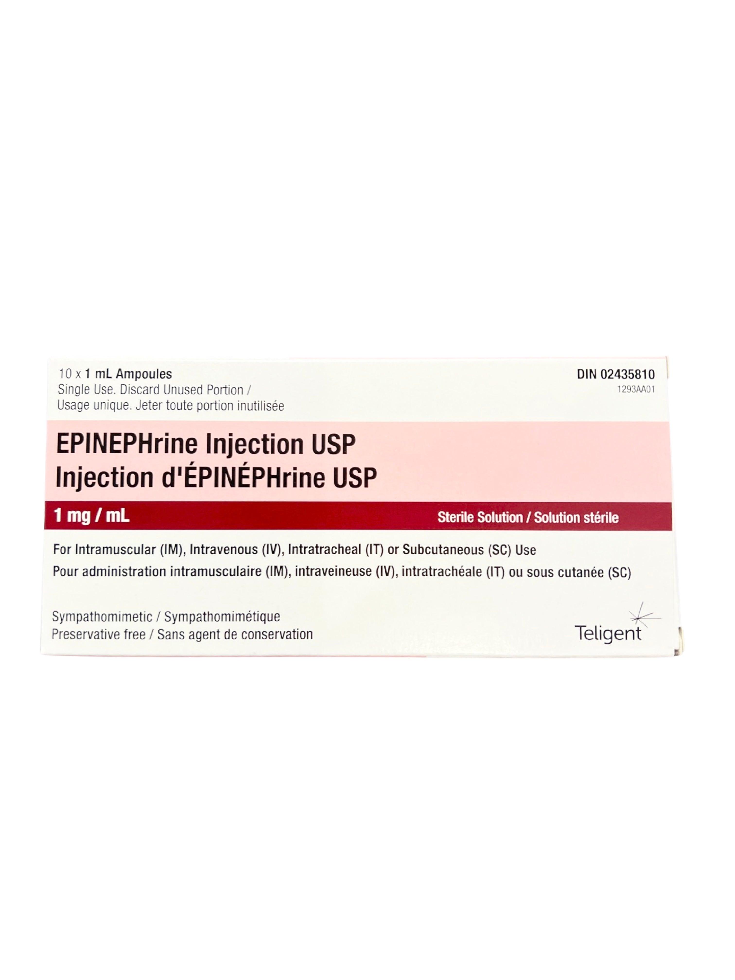 EPINEPHrine Injection USP 1mg/ml (10 x 1 mL Sterile Ampoules)