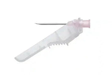 Safety IV catheter needle with pink hub and protective shield for medical use