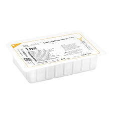 1ml safety syringe allergy tray in white plastic packaging, medical supply for home care