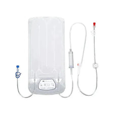 Empty IV fluid bag with attached tubing and connectors for medical use