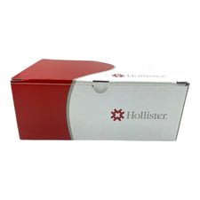 Hollister medical supplies box with red and white design on a plain background