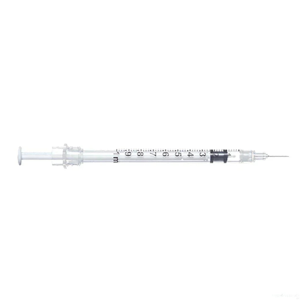 1mL | 25G x 5/8" Sol-Care Safety Syringe with Fixed Needle | 100/box | 100018IM