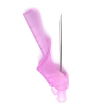 Pink safety IV catheter needle for home care and medical supplies on white background