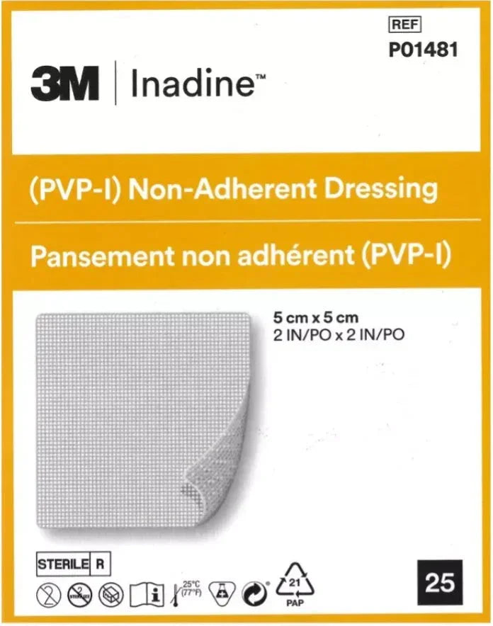3M Inadine Povidone Iodine (PVP-I) Non-Adherent Dressing 5cm x 5cm | P01481 EXPIRY 02/28/2026