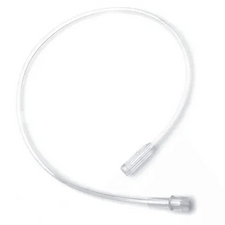 Clear medical extension tubing with connectors for IV or respiratory use, isolated on white