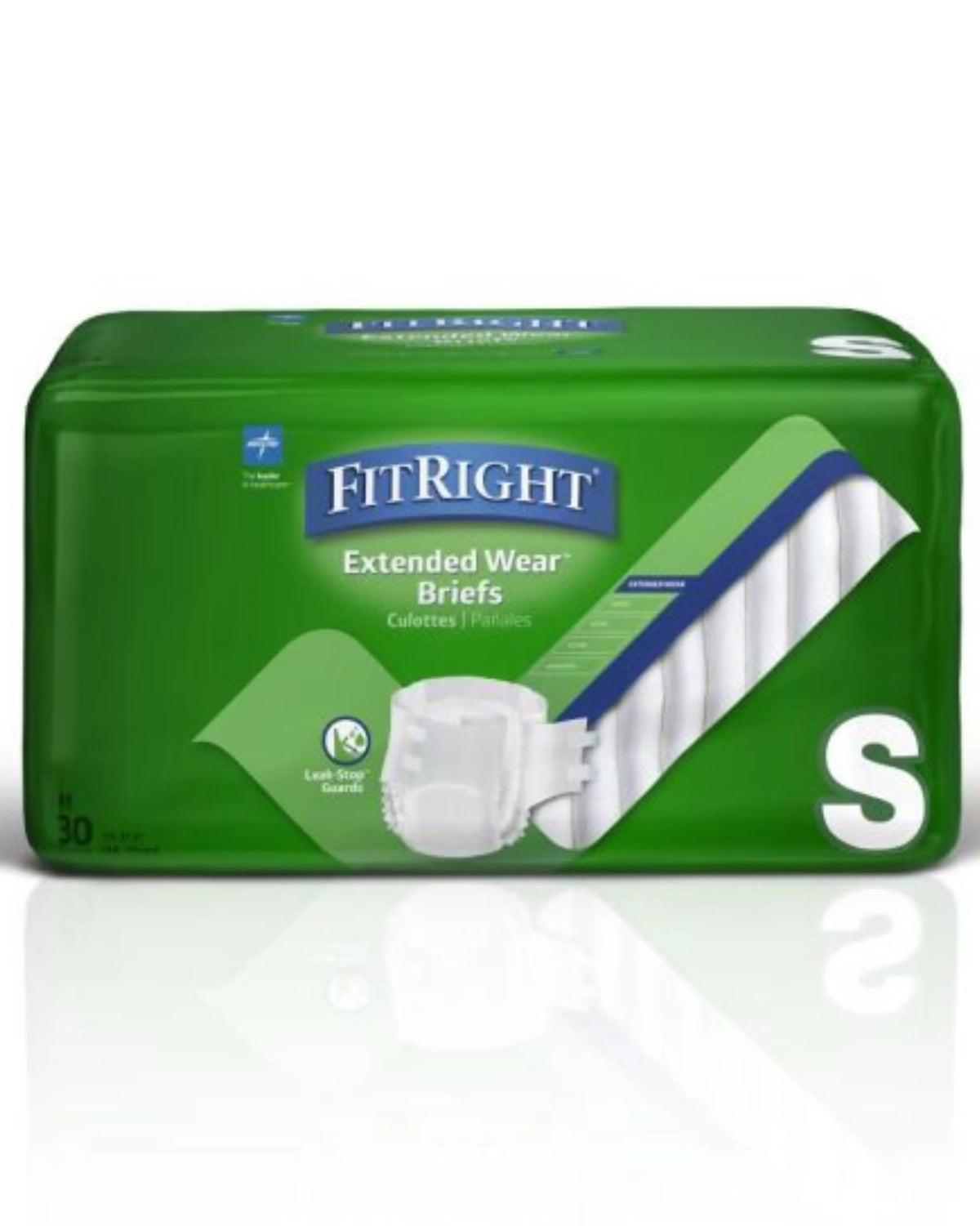 FitRight Extended Wear Briefs package small size, adult incontinence briefs, 30 count
