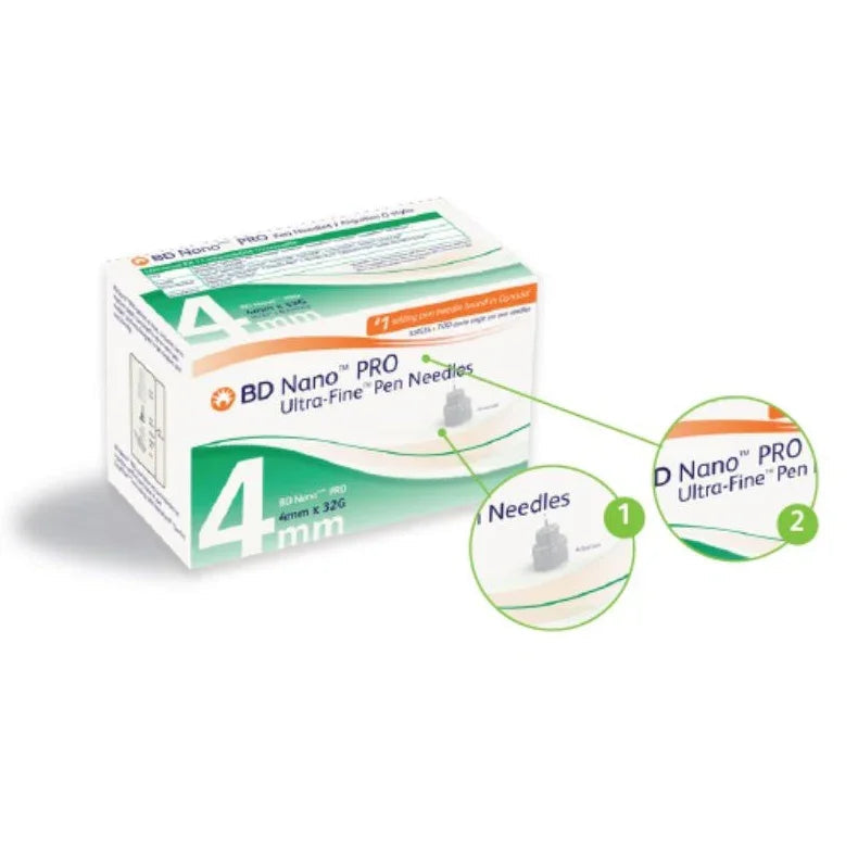BD Nano PRO Ultra-Fine Insulin Pen Needles 4mm x 32G | 100/Box | 320555