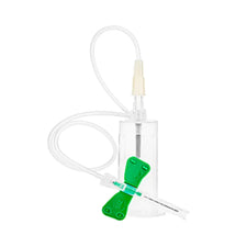 Butterfly blood collection set with safety needle and green wings, medical supply