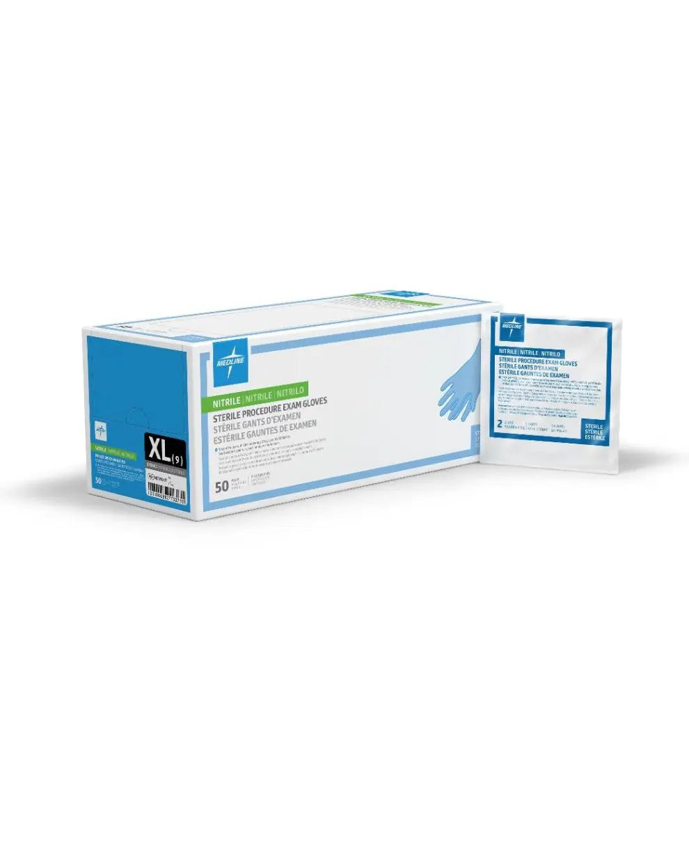 Medline Sterile Powder-Free Nitrile Exam Glove, Extended Cuff, 12" (30.5 cm), Blue, Extra Large | MDS198417