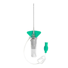 IV catheter with safety needle, green winged design, sterile medical supply
