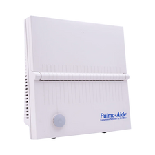 Pulmo-Aide compressor nebulizer medical device with white plastic case on blue background