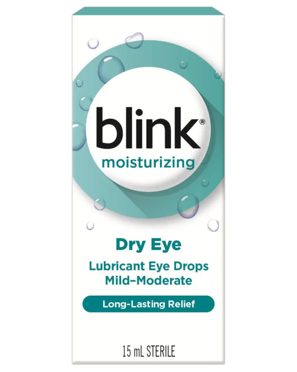 Blink moisturizing dry eye lubricant eye drops box, 15 mL sterile, long-lasting relief