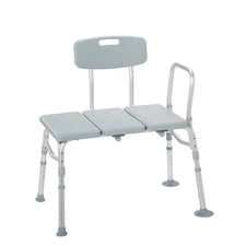 Adjustable shower transfer bench with backrest and handrail for home medical care