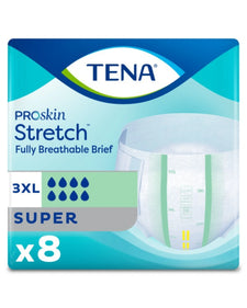 TENA Proskin Stretch 3XL super absorbency adult briefs pack, breathable, 8 count
