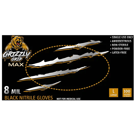 Grizzly Grip Nitrile Gloves - Heavy Duty - Black (8mil)