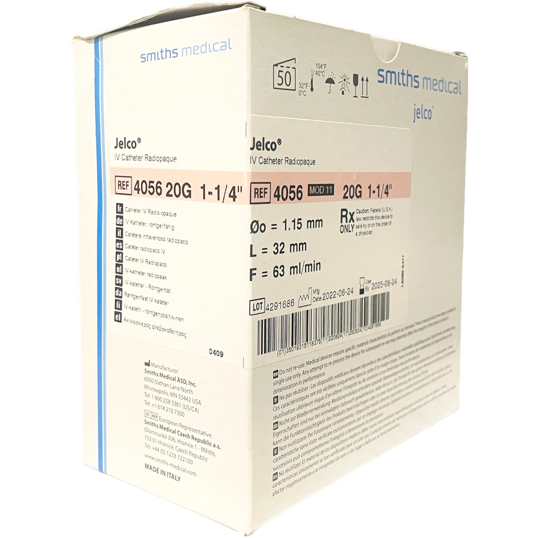 Jelco 4056 IV Catheter Straight Hub 20G x 1.25", (50/Box)