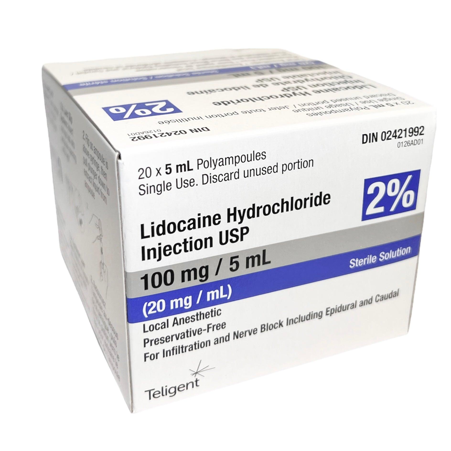 Lidocaine Hydrochloride Injection USP 2% Local Anesthetic 5mL Polyampoules (20 vials)