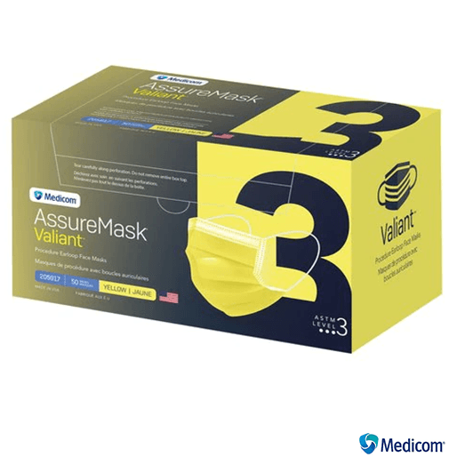 Medicom Assure Mask Valiant Face Masks - ASTM Level 3 (50pcs/Box) - Yellow