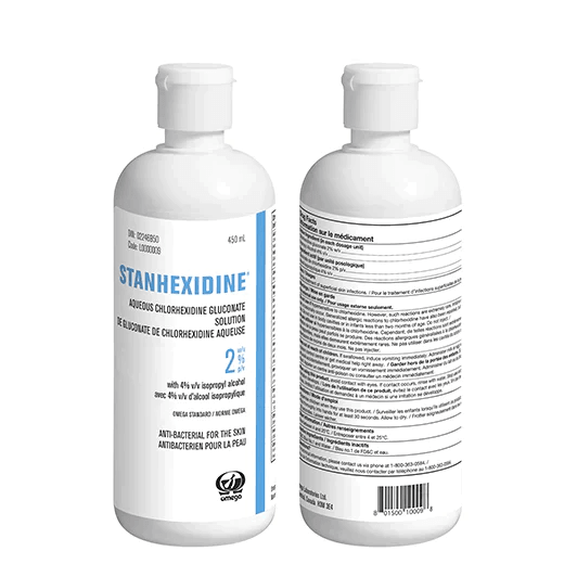 Omega L0000009 Stanhexidine Aqueous Chlorhexidine Gluconate 2% With Isopropyl Alcohol 4% 450 mL