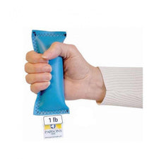 Hand holding a blue soft hand weight labeled 1 lb, ideal for grip strength exercise