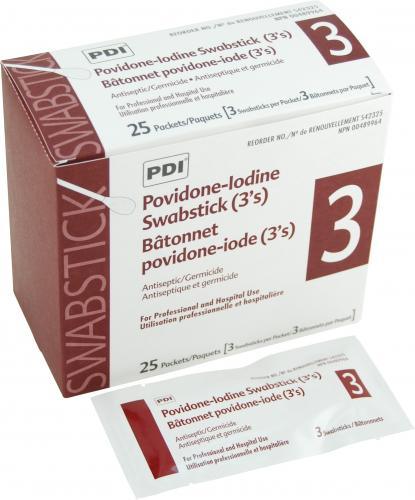 PDI 10% USP Povidone-Iodine Skin Antiseptic Swabstick (25 Packets)