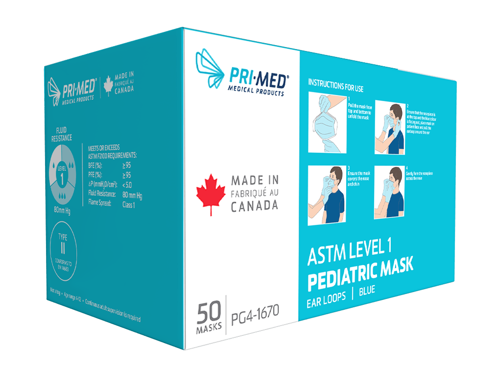 Primed Pediatric Kids Face Mask Blue (ASTM Level 1)