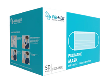 Box of pediatric face masks with ear loops, dinosaur pattern, 50 masks, level 1 for kids
