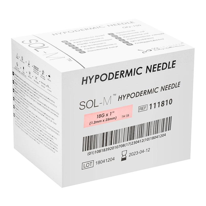 SOL-M Hypodermic Needle 18G x 1" TW SB (100pcs/box)